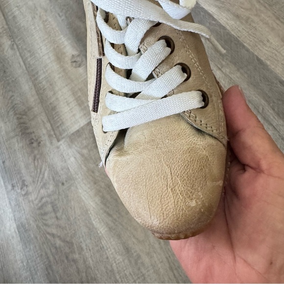 Roan Maudt Beige Leather Suede Teal Tennis Shoe Women’s Size 8 - Picture 10 of 13